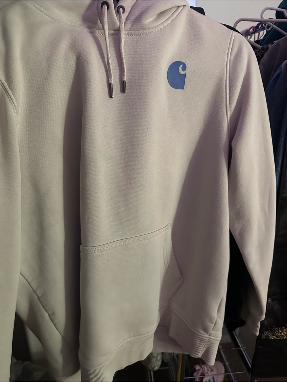 Carhartt  Cream Crewneck Hoodie with Blue Logo size XL